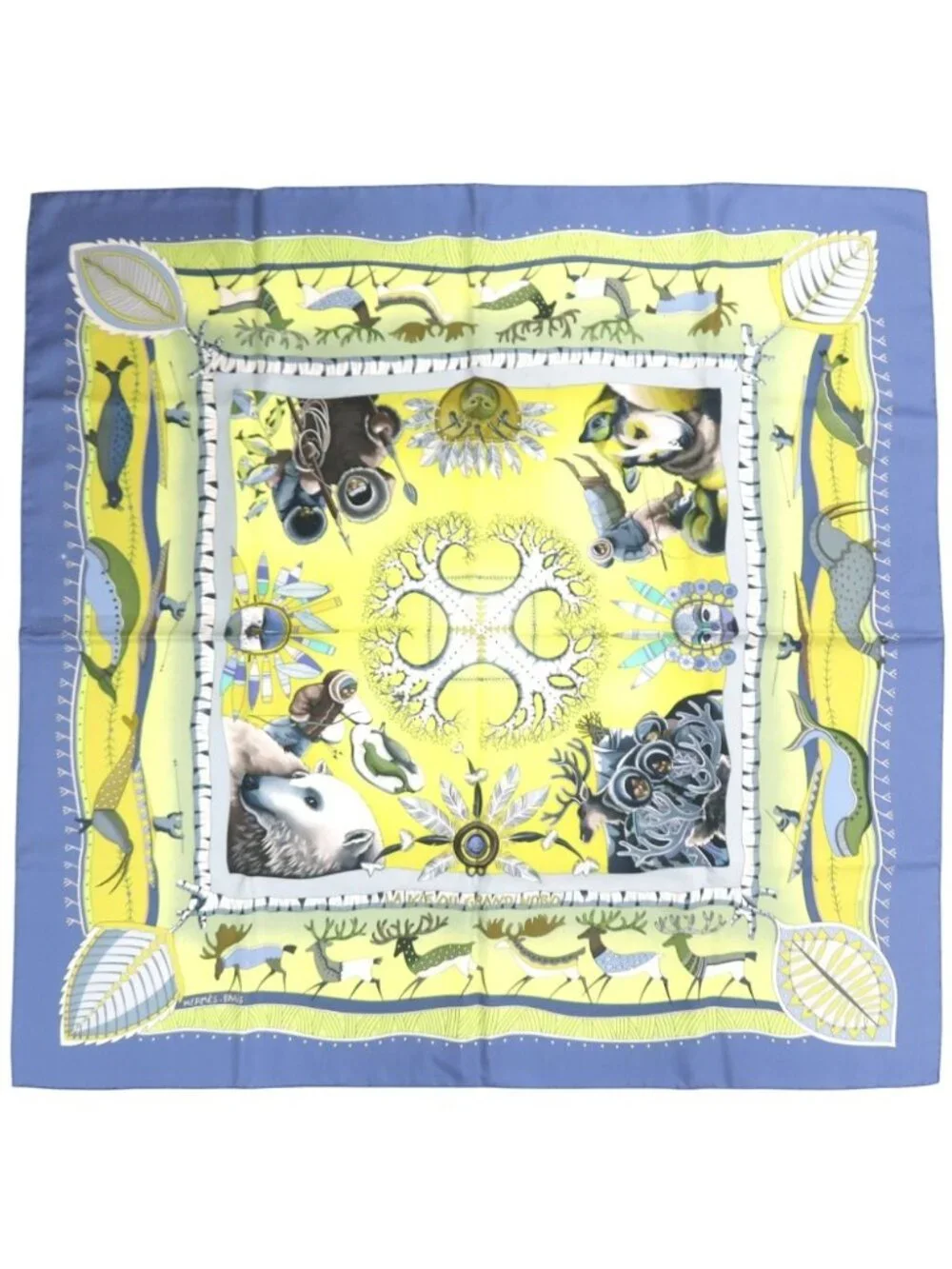 Hermes Carre 90 la Vie du Grand Nord Life in the Arctic Circle Scarf Silk